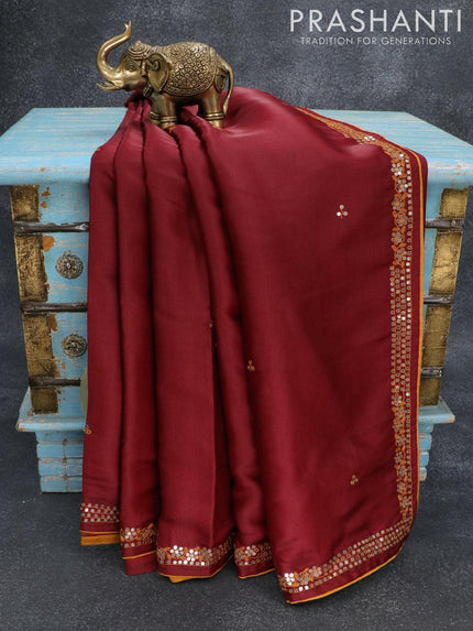 Semi satin silk saree maroon and with mirror embroidery work - {{ collection.title }} by Prashanti Sarees