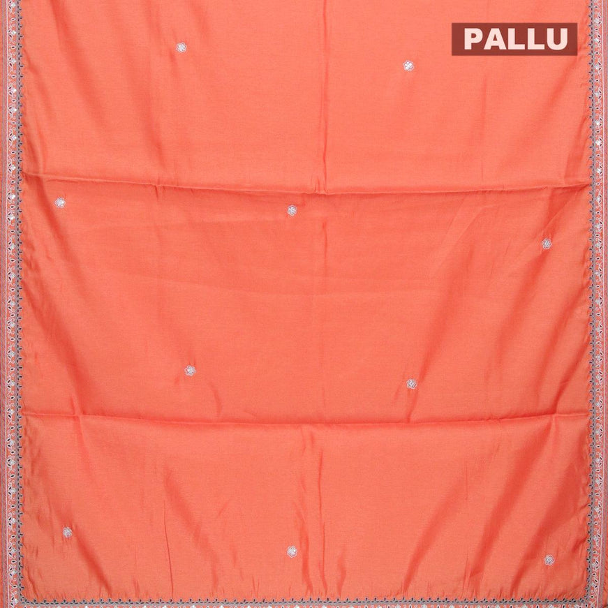 Semi satin silk saree orange and with mirror embroidery and cut work border - {{ collection.title }} by Prashanti Sarees