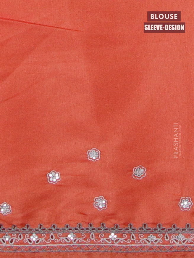 Semi satin silk saree orange and with mirror embroidery and cut work border - {{ collection.title }} by Prashanti Sarees