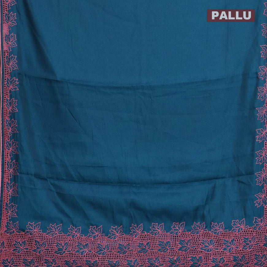 Semi satin silk saree peacock blue and with embroidery and cut work - {{ collection.title }} by Prashanti Sarees