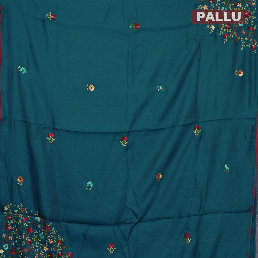 Semi satin silk saree peacock green and with floral embroidery work and embroided blouse - {{ collection.title }} by Prashanti Sarees