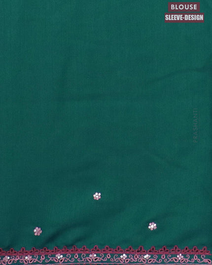 Semi satin silk saree peacock green and with mirror embroided and cut work border - {{ collection.title }} by Prashanti Sarees