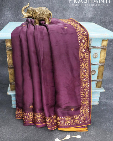 Semi satin silk saree purple and with mirror embroided and cut work border - {{ collection.title }} by Prashanti Sarees