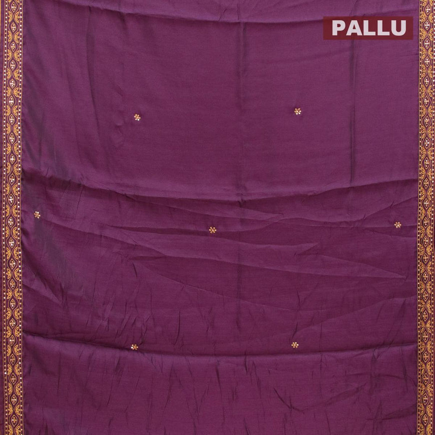 Semi satin silk saree purple and with mirror embroided and cut work border - {{ collection.title }} by Prashanti Sarees