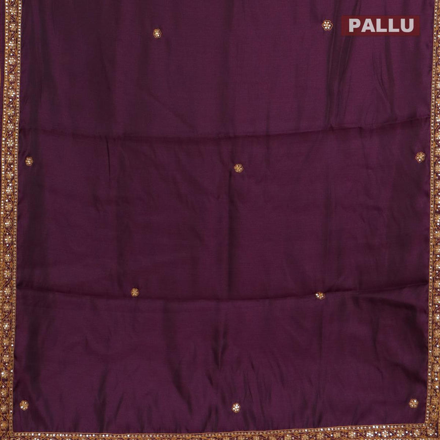 Semi satin silk saree purple and with mirror embroidery and cut work border - {{ collection.title }} by Prashanti Sarees