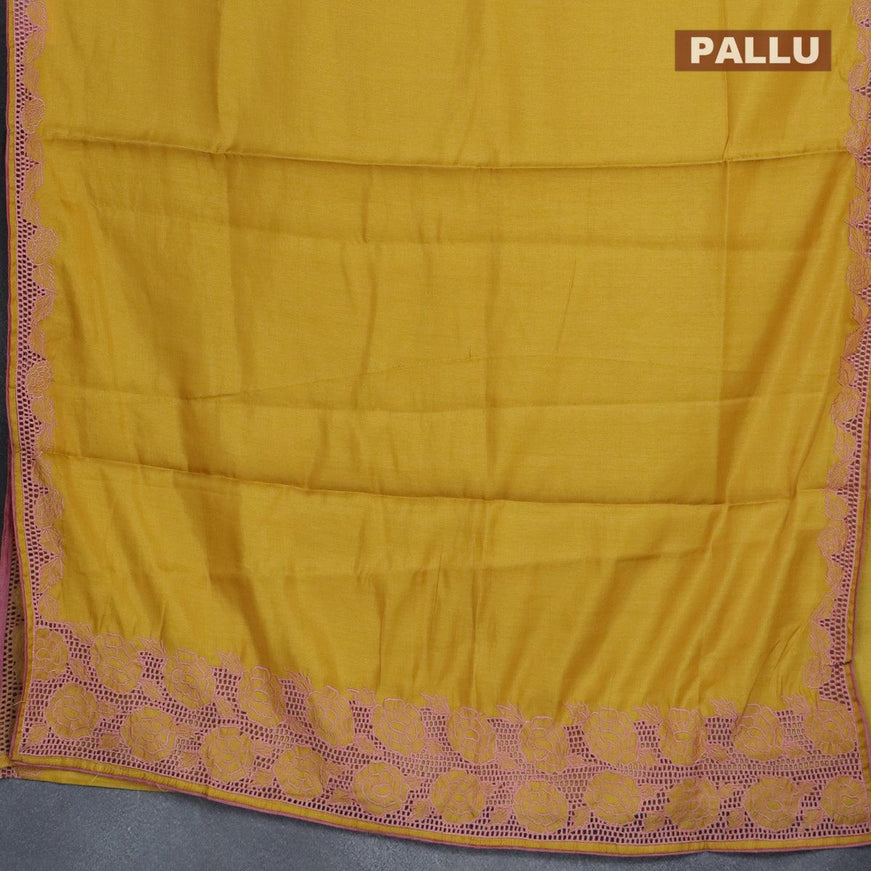 Semi satin silk saree yellow and with embroidery and cut work - {{ collection.title }} by Prashanti Sarees