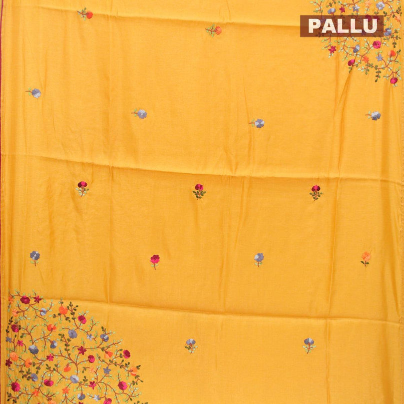 Semi satin silk saree yellow and with floral embroidery work and embroided blouse - {{ collection.title }} by Prashanti Sarees