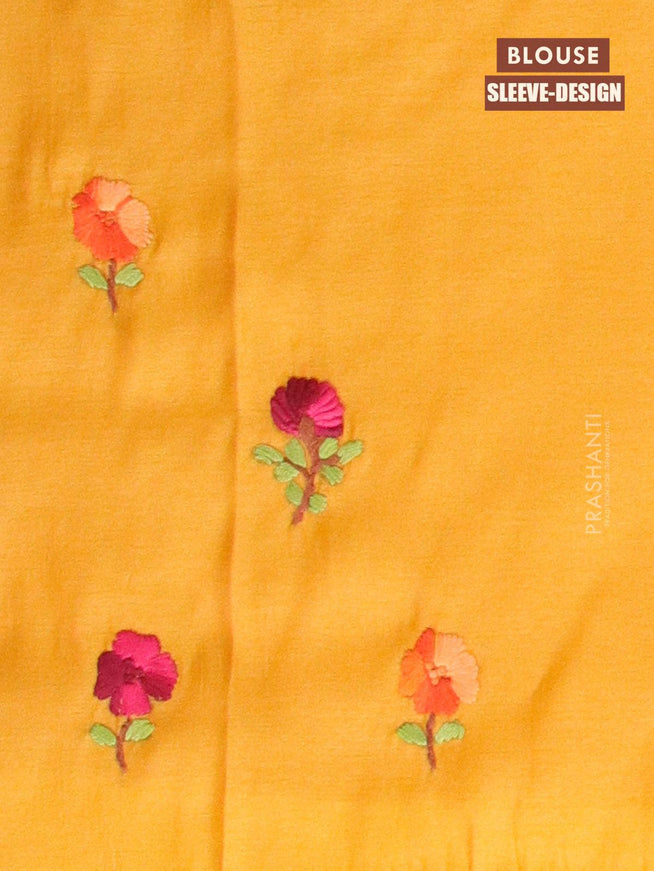 Semi satin silk saree yellow and with floral embroidery work and embroided blouse - {{ collection.title }} by Prashanti Sarees