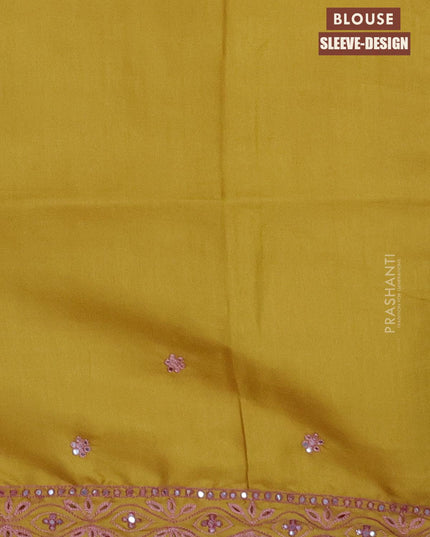 Semi satin silk saree yellow and with mirror embroidery and cut work border - {{ collection.title }} by Prashanti Sarees