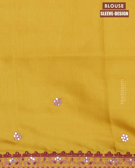 Semi satin silk saree yellow and with mirror embroidery and cut work - {{ collection.title }} by Prashanti Sarees