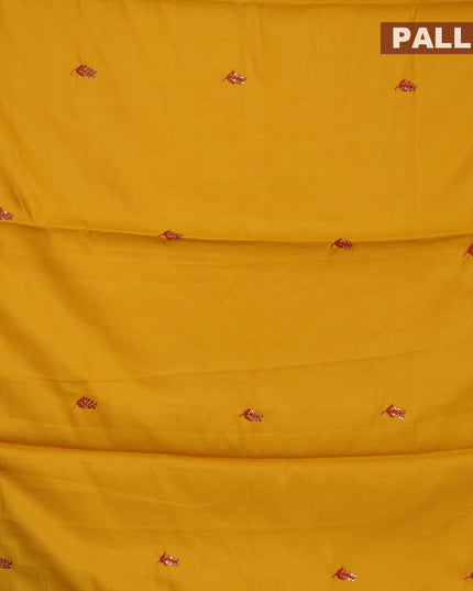 semi satin silk saree yellow and with mirror floral embroidery and cut work - {{ collection.title }} by Prashanti Sarees