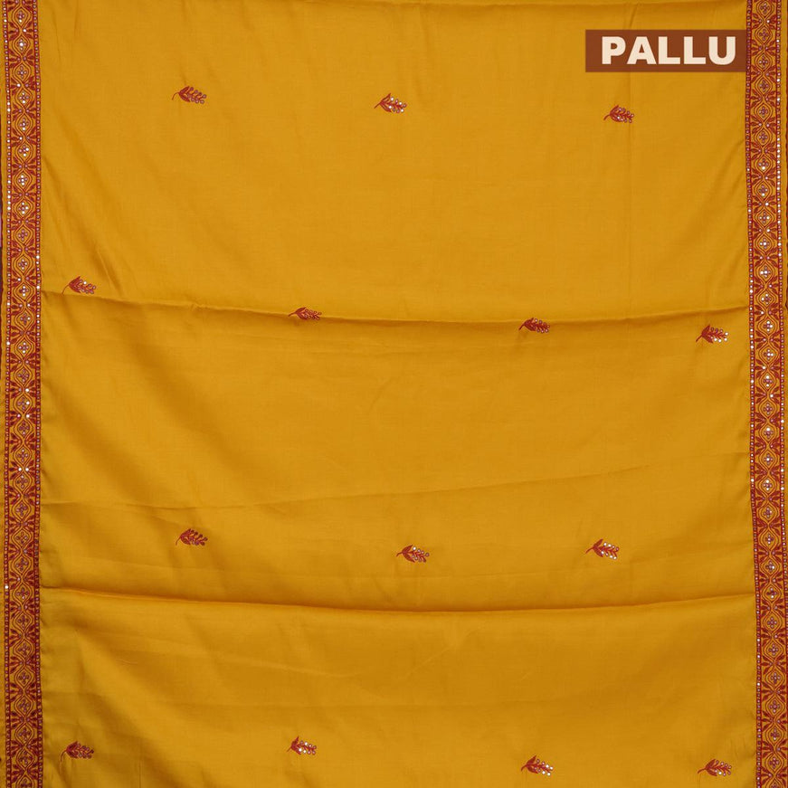 semi satin silk saree yellow and with mirror floral embroidery and cut work - {{ collection.title }} by Prashanti Sarees