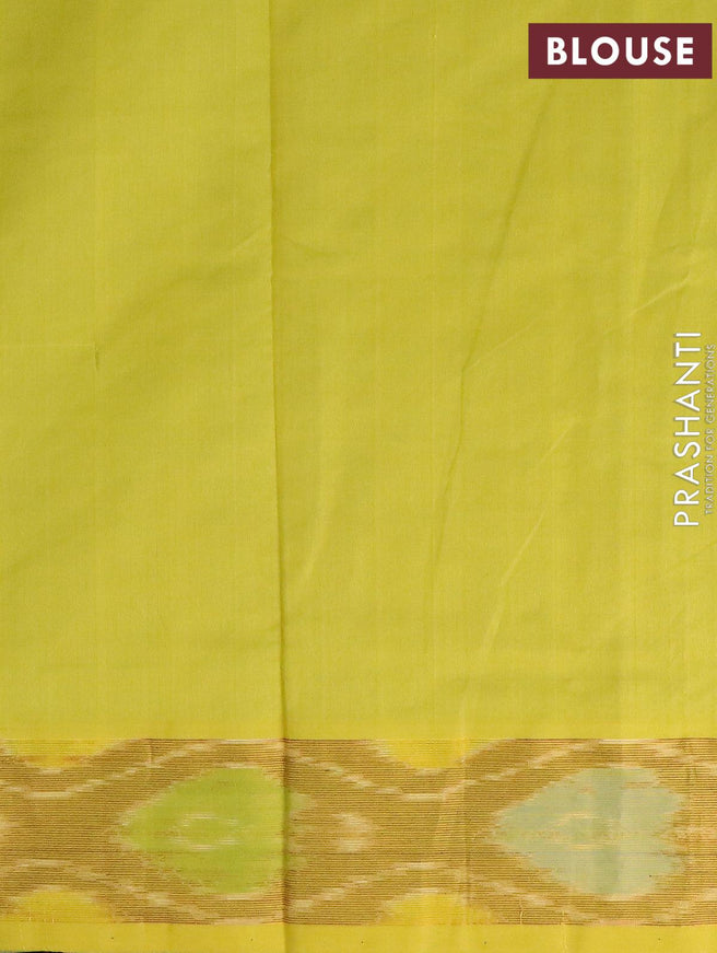 Semi silk cotton saree blue and lime yellow with butta prints and ikat woven zari border - {{ collection.title }} by Prashanti Sarees