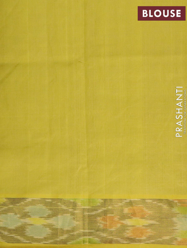 Semi silk cotton saree blue and lime yellow with butta prints and ikat zari woven border - {{ collection.title }} by Prashanti Sarees