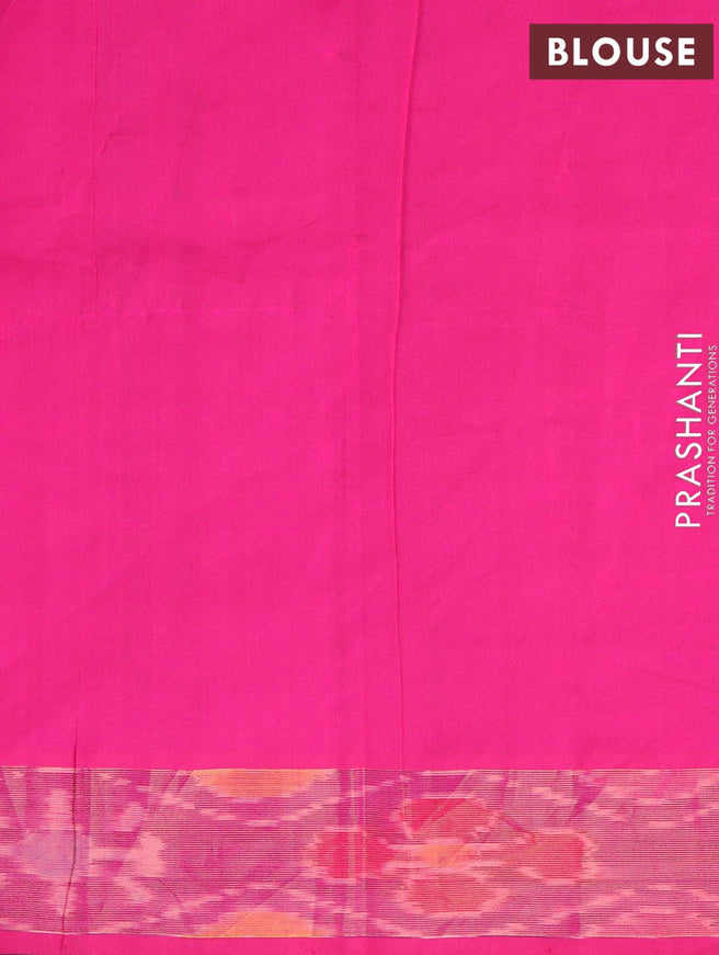 Semi silk cotton saree green and pink with butta prints and ikat woven zari border - {{ collection.title }} by Prashanti Sarees