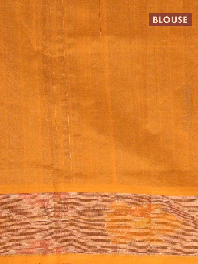Semi silk cotton saree peacock green and mango yellow with butta prints and ikat woven zari border - {{ collection.title }} by Prashanti Sarees
