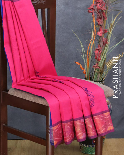 Semi silk cotton saree pink and blue with butta prints and ikat woven zari border - {{ collection.title }} by Prashanti Sarees