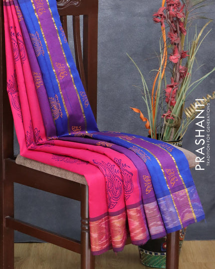Semi silk cotton saree pink and blue with butta prints and ikat woven zari border - {{ collection.title }} by Prashanti Sarees