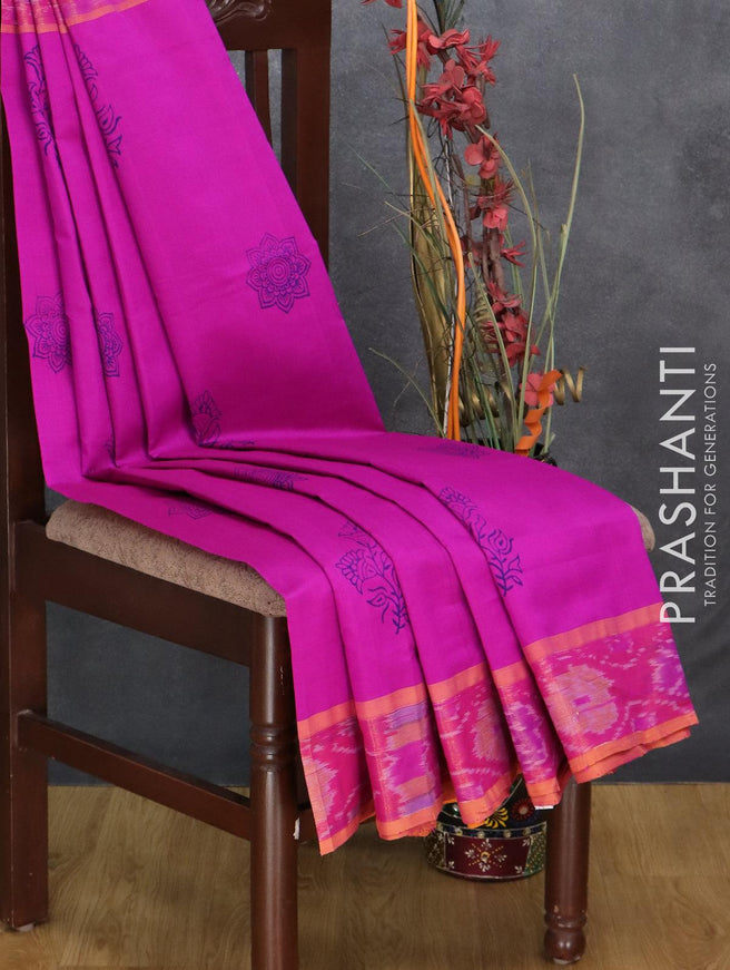 Semi silk cotton saree purple and orange with butta prints and ikat woven zari border - {{ collection.title }} by Prashanti Sarees