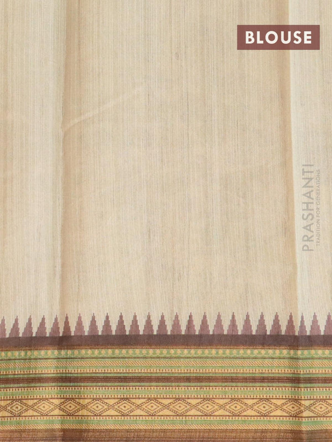Semi tussar dupion saree beige and brown with allover floral prints and vidarbha style border - {{ collection.title }} by Prashanti Sarees