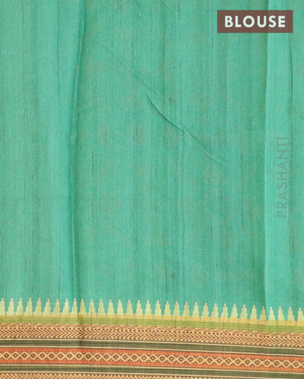 Semi tussar dupion saree blue and light green with allover prints and vidarbha style border - {{ collection.title }} by Prashanti Sarees