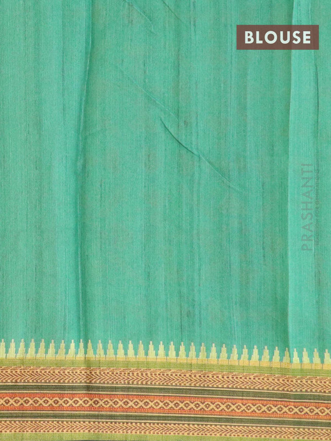 Semi tussar dupion saree blue and light green with allover prints and vidarbha style border - {{ collection.title }} by Prashanti Sarees