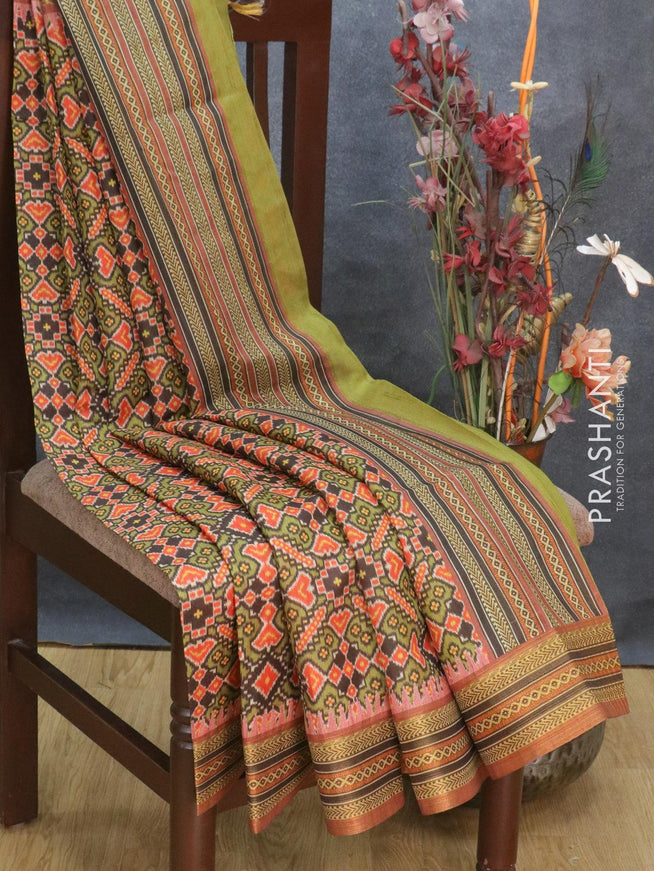 Semi tussar dupion saree coffee brown and brown with allover prints and vidarbha style border - {{ collection.title }} by Prashanti Sarees
