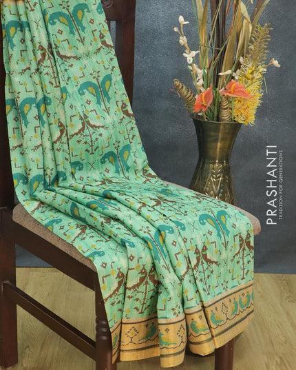 Semi tussar dupion saree green and beige with allover prints and vidarbha style border - {{ collection.title }} by Prashanti Sarees