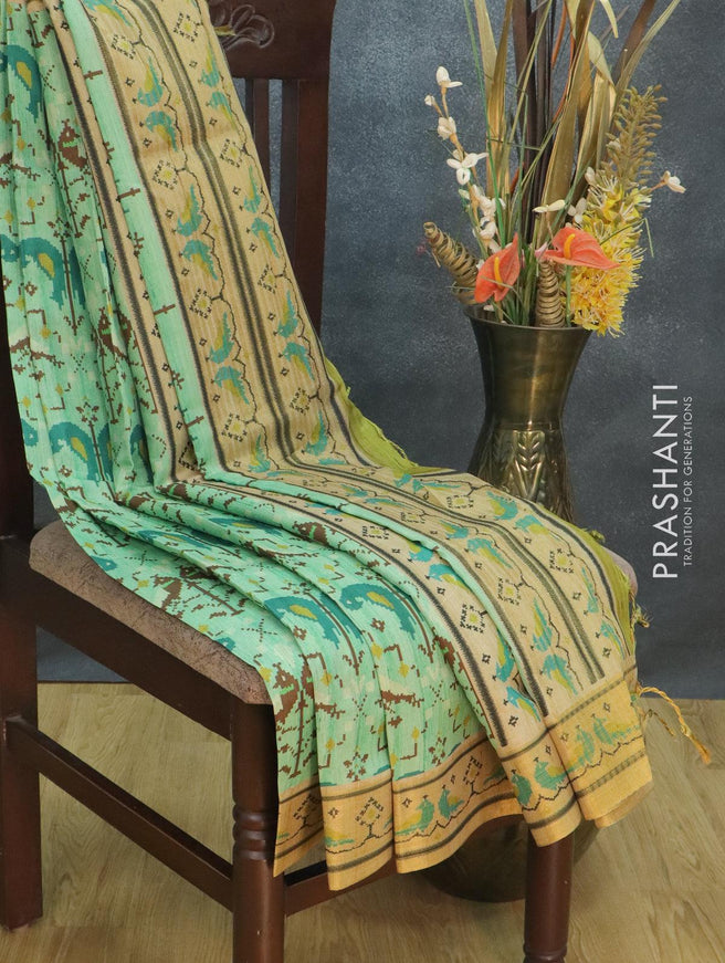 Semi tussar dupion saree green and beige with allover prints and vidarbha style border - {{ collection.title }} by Prashanti Sarees