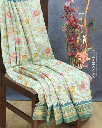 Semi tussar dupion saree green shade and green with allover floral prints and vidarbha style border - ZVH0831-6 - {{ collection.title }} by Prashanti Sarees