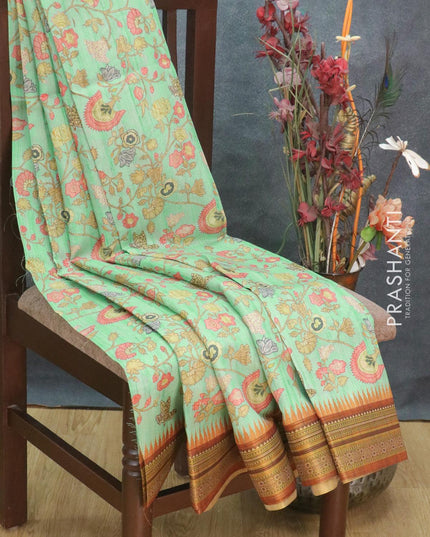 Semi tussar dupion saree green shade and rust shade with allover prints and vidarbha style border - {{ collection.title }} by Prashanti Sarees