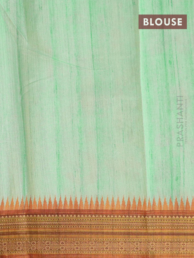 Semi tussar dupion saree green shade and rust shade with allover prints and vidarbha style border - {{ collection.title }} by Prashanti Sarees