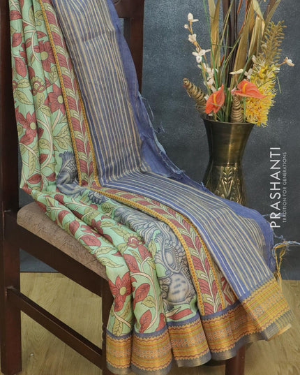 Semi tussar dupion saree green shade with kalamkari prints and vidarbha style border - {{ collection.title }} by Prashanti Sarees