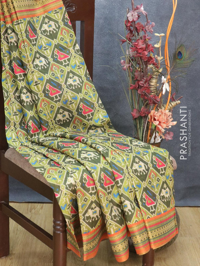 Semi tussar dupion saree light green with allover ikat prints and vidarbha style border - {{ collection.title }} by Prashanti Sarees