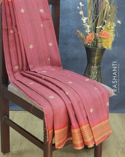 Semi tussar dupion saree maroon and red shade with floral butta prints and vidarbha style border - {{ collection.title }} by Prashanti Sarees
