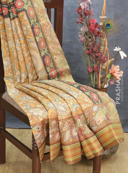Semi tussar dupion saree mustard yellow and brown shade with allover prints and vidarbha style border - {{ collection.title }} by Prashanti Sarees
