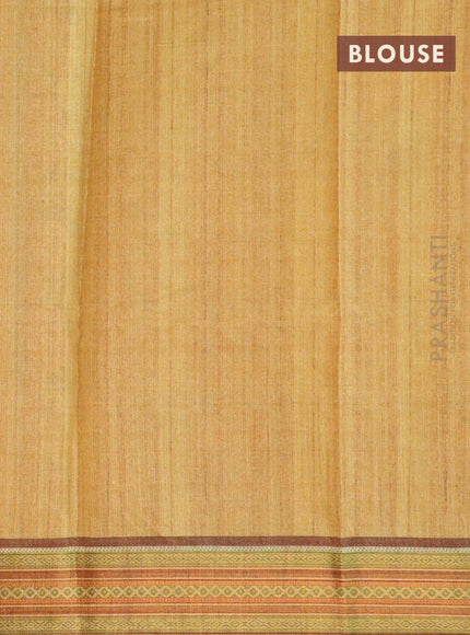 Semi tussar dupion saree mustard yellow and brown shade with allover prints and vidarbha style border - {{ collection.title }} by Prashanti Sarees