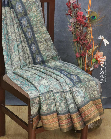 Semi tussar dupion saree pastel grey and grey with allover prints and vidarbha style border - {{ collection.title }} by Prashanti Sarees