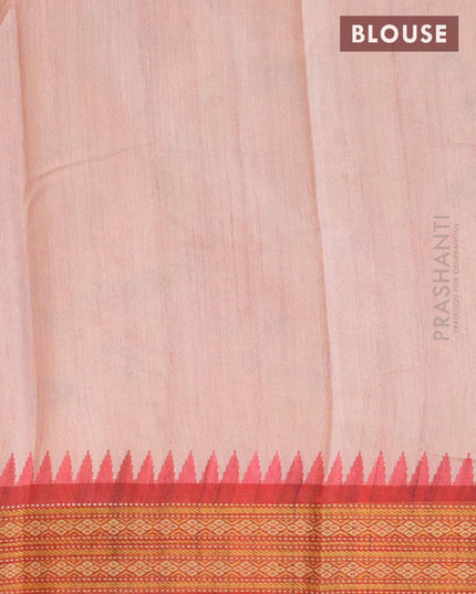 Semi tussar dupion saree pastel pink and maroon with allover prints and vidarbha style border - ZVH0830-5 - {{ collection.title }} by Prashanti Sarees