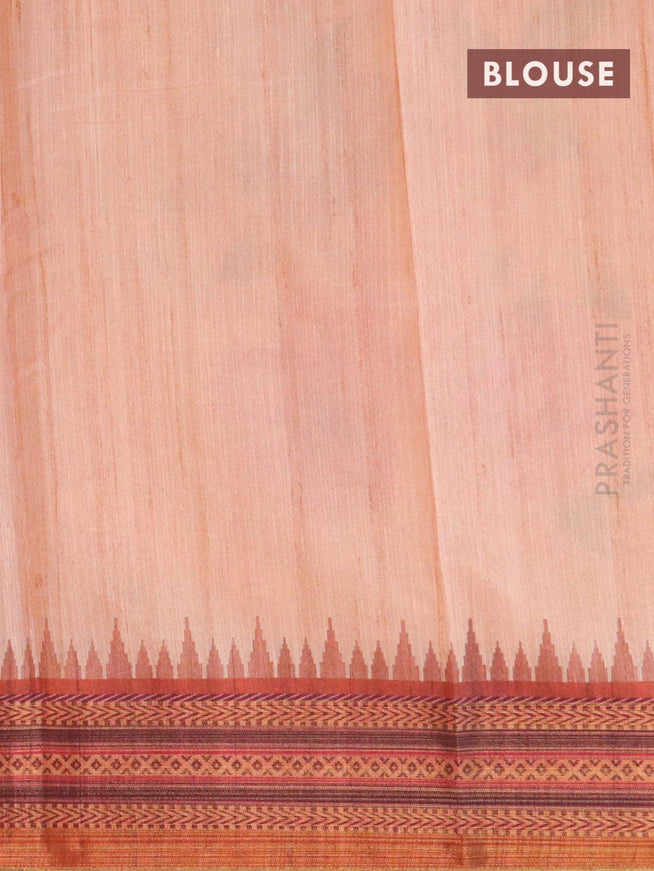 Semi tussar dupion saree peach and rust with allover floral prints and vidarbha style border - {{ collection.title }} by Prashanti Sarees