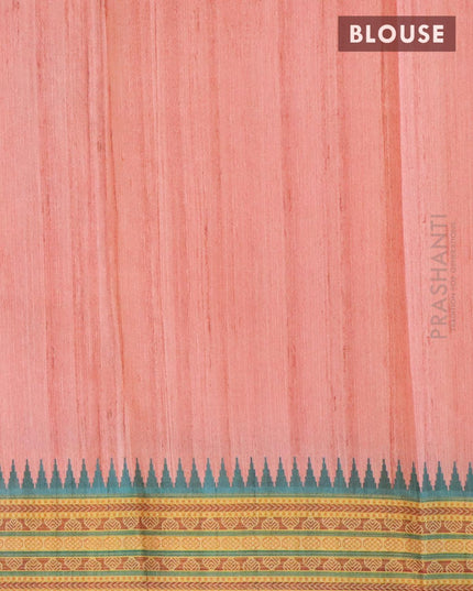 Semi tussar dupion saree peach pink and green with allover prints and vidarbha style border - {{ collection.title }} by Prashanti Sarees