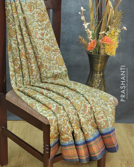 Semi tussar dupion saree pista green and blue with allover prints and vidarbha style border - {{ collection.title }} by Prashanti Sarees