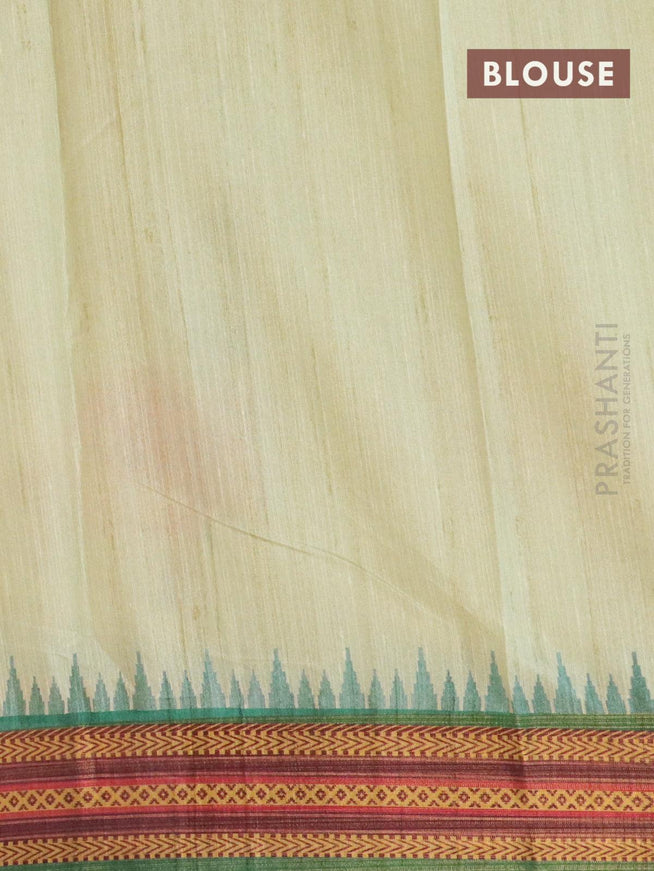 Semi tussar dupion saree pista green and green with allover floral prints and vidarbha style border - {{ collection.title }} by Prashanti Sarees