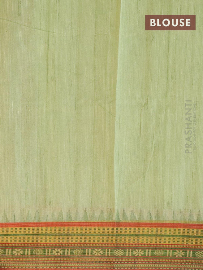 Semi tussar dupion saree pista green and orange with allover prints and vidarbha style border - {{ collection.title }} by Prashanti Sarees