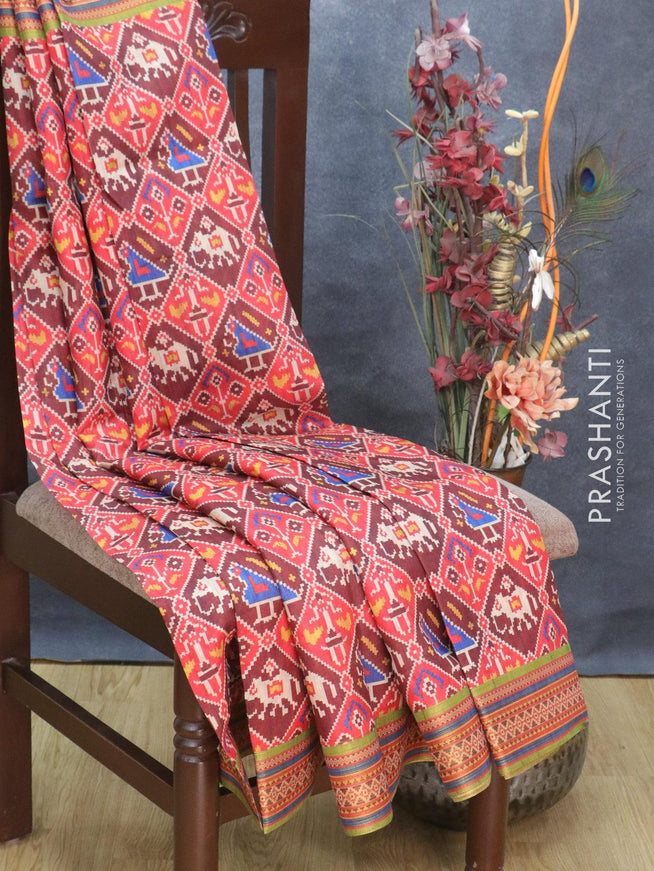 Semi tussar dupion saree red with allover ikat prints and vidarbha style border - {{ collection.title }} by Prashanti Sarees