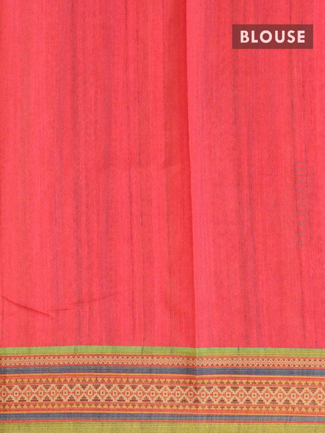 Semi tussar dupion saree red with allover ikat prints and vidarbha style border - {{ collection.title }} by Prashanti Sarees