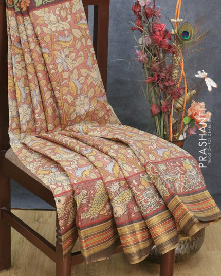 Semi tussar dupion saree rust shade and brown with allover prints and vidarbha style border - {{ collection.title }} by Prashanti Sarees