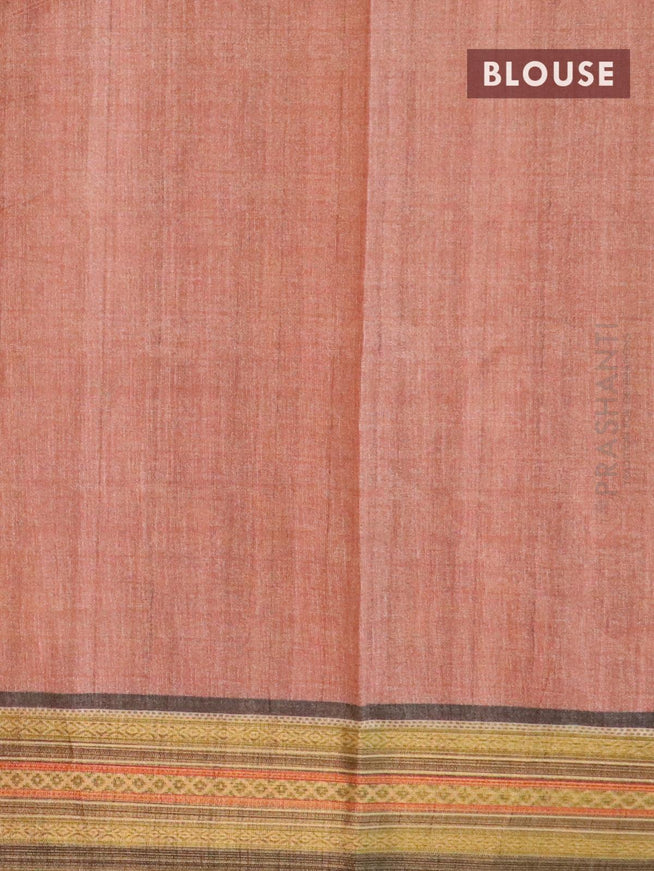 Semi tussar dupion saree rust shade and brown with allover prints and vidarbha style border - {{ collection.title }} by Prashanti Sarees