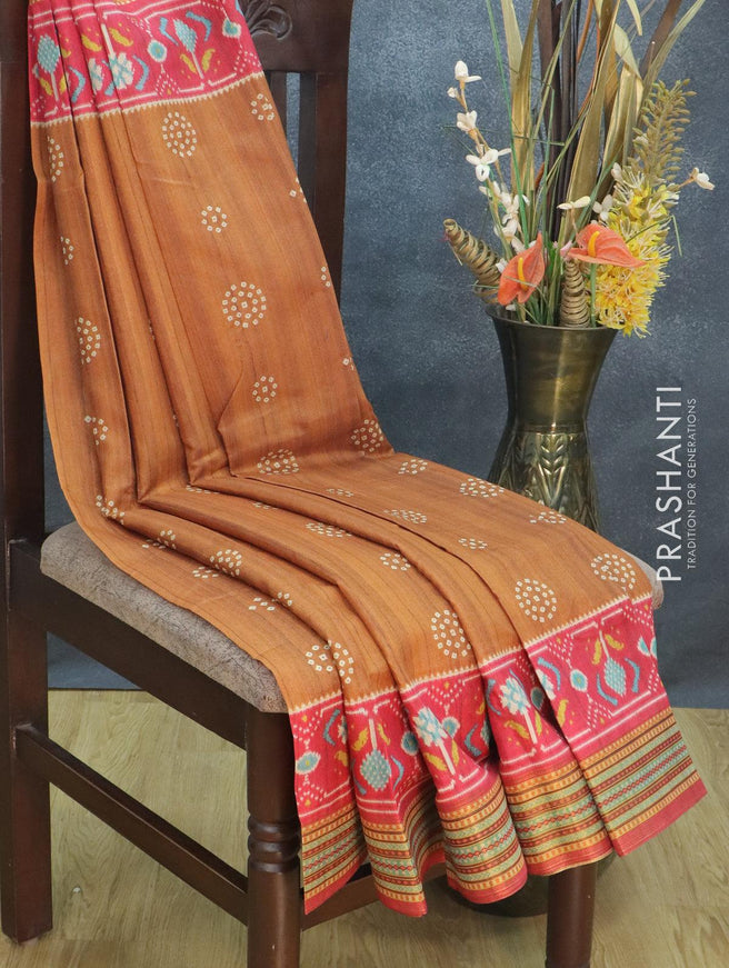 Semi tussar dupion saree rust shade and pink with bandhani butta prints and vidarbha style border - {{ collection.title }} by Prashanti Sarees