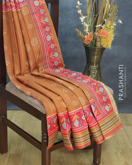Semi tussar dupion saree rust shade and pink with bandhani butta prints and vidarbha style border - {{ collection.title }} by Prashanti Sarees